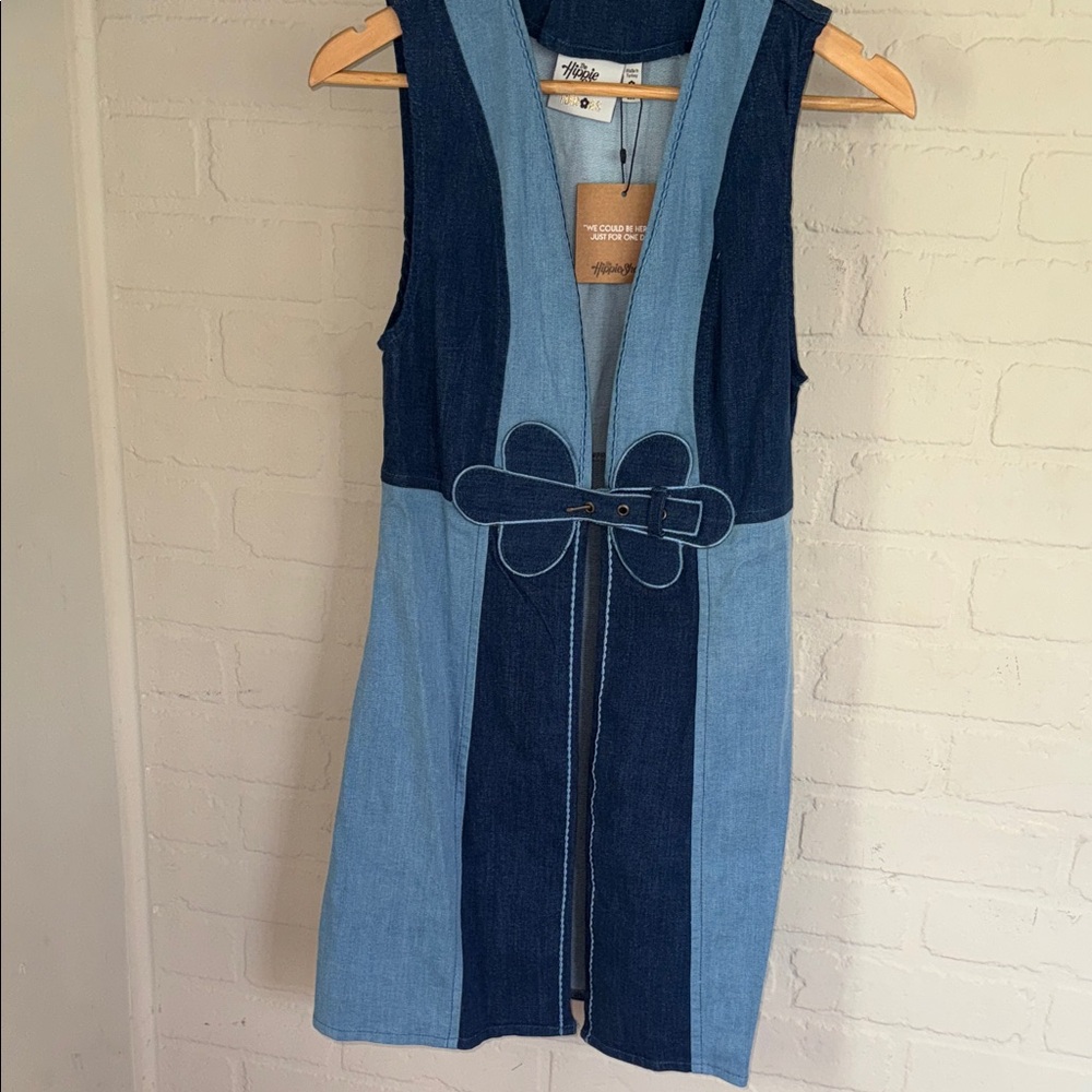 Vest Two-Tone Denim jean belt front closure size 6 sleeveless - Picture 2 of 5